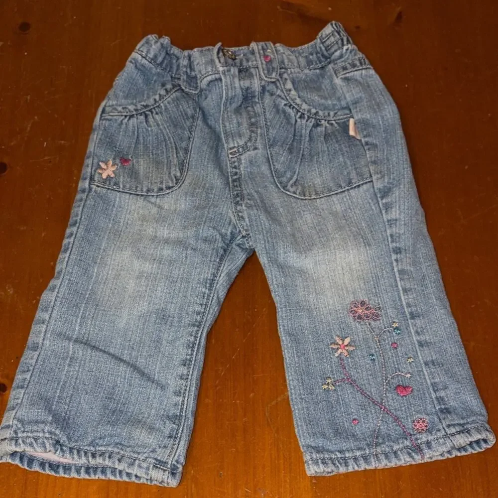 OshKosh B’gosh Blue Denim Kids Bottoms embroidered flowers